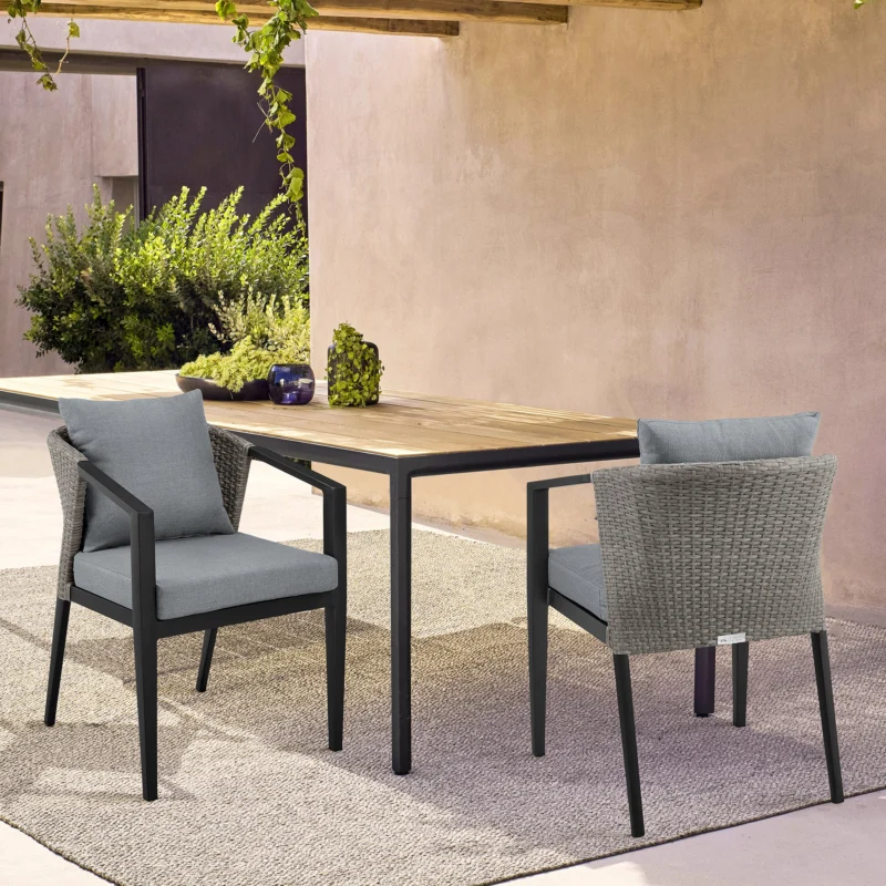 Aileen Outdoor Patio Dining Chairs in Aluminum and Wicker with Grey Cushions - Set of 2 By Armen Living | Outdoor Chairs | Modishstore