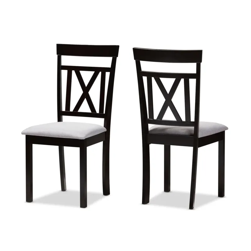 Baxton Studio Rosie Modern and Contemporary Grey Fabric Upholstered and Espresso Brown Finished Dining Chair Set of 2 | Dining Chairs | Modishstore