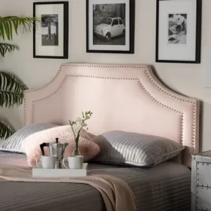 Baxton Studio Avignon Modern and Contemporary Light Pink Velvet Fabric Upholstered Full Size Headboard | Modishstore | Headboards