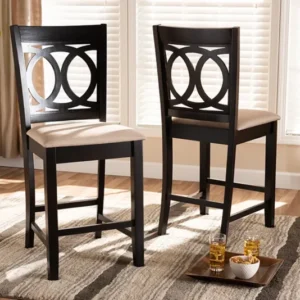 Baxton Studio Lenoir Modern and Contemporary Sand Fabric Upholstered Espresso Brown Finished Wood Counter Height Pub Chair Set of 2 | Modishstore | Dining Chairs
