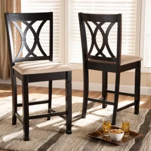 Baxton Studio Reneau Modern and Contemporary Sand Fabric Upholstered Espresso Brown Finished Wood Counter Height Pub Chair Set of 2 | Modishstore | Dining Chairs