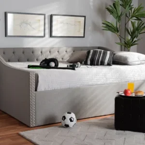 Baxton Studio Haylie Modern and Contemporary Light Grey Fabric Upholstered Full Size Daybed | Modishstore | Beds