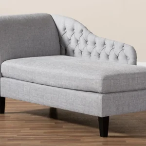 Baxton Studio Florent Modern and Contemporary Grey Fabric Upholstered Black Finished Chaise Lounge | Modishstore | Lounge Chairs