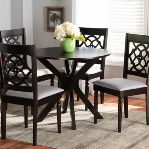 Baxton Studio Sadie Modern and Contemporary Grey Fabric Upholstered and Dark Brown Finished Wood 5-Piece Dining Set | Modishstore | Dining Sets