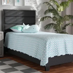 Baxton Studio Ansa Modern and Contemporary Dark Grey Fabric Upholstered Twin Size Bed | Modishstore | Beds