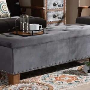 Baxton Studio Hannah Modern and Contemporary Grey Velvet Fabric Upholstered Button-Tufted Storage Ottoman Bench | Modishstore | Ottomans