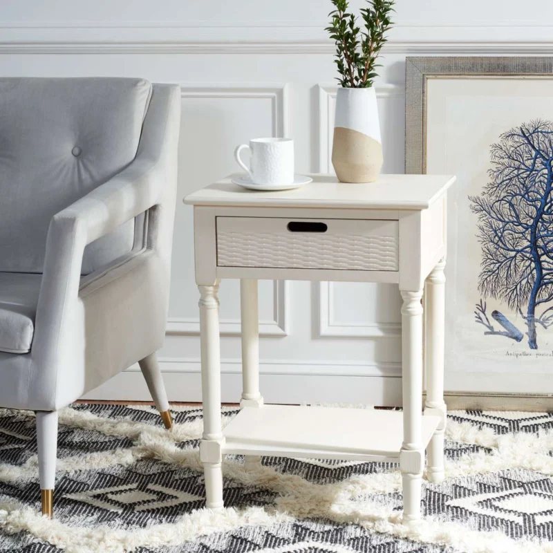 Safavieh Landers 1 Drawer Accent Table - Distressed White | Accent Tables | Modishstore