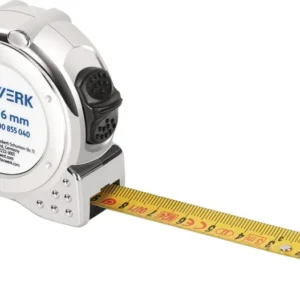 TECWERK Taschenrollbandmaß 3 m, 16 mm Bandbreite, mm/cm Teilung, EG II Genauigkeit, verchromtes Kunststoffgehäuse