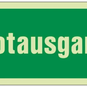 Rettungszeichen BGV A8 Notausgang grün/weiß von Siebdruck Jäger – 297 x 148 mm, lang nachleuchtend