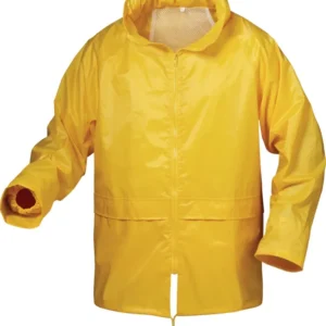 Regenschutzjacke Herning gelb CRAFTLAND – Größe M, PVC-beschichtet, Kapuze im Kragen
