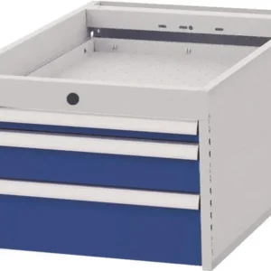 BEDRUNKA+HIRTH Schubladenschrank 3 Schubladen Vollauszug lichtgrau/signalblau