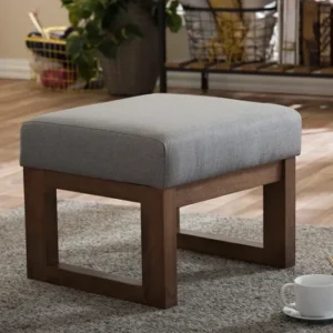 Baxton Studio Yashiya Mid-century Retro Modern Grey Fabric Upholstered Ottoman Stool | Stools | Modishstore