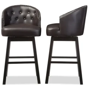 Baxton Studio Avril Modern and Contemporary Brown Faux Leather Tufted Swivel Barstool with Nail heads Trim (Set of 2) | Modishstore | Bar Furniture