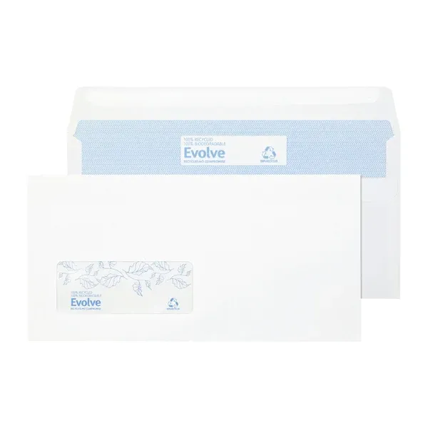 Evolve DL Envelope Recycled Window Wallet Self Seal 90gsm White (Pack of 1000) RD7884