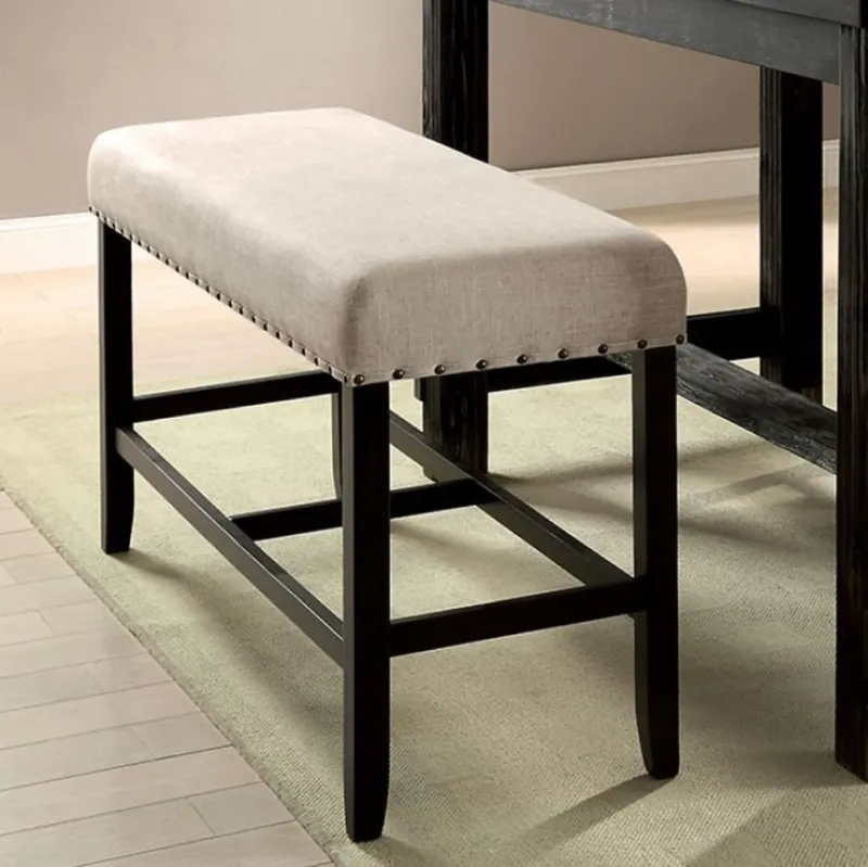 Sania Ii Rustic Counter Ht. Bench, Antique Black Finish By Benzara | Stools & Benches | Modishstore