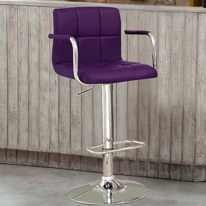 Corfu Contemporary Bar Stool With Arm In Purple Pu By Benzara | Bar Stools & Table | Modishstore