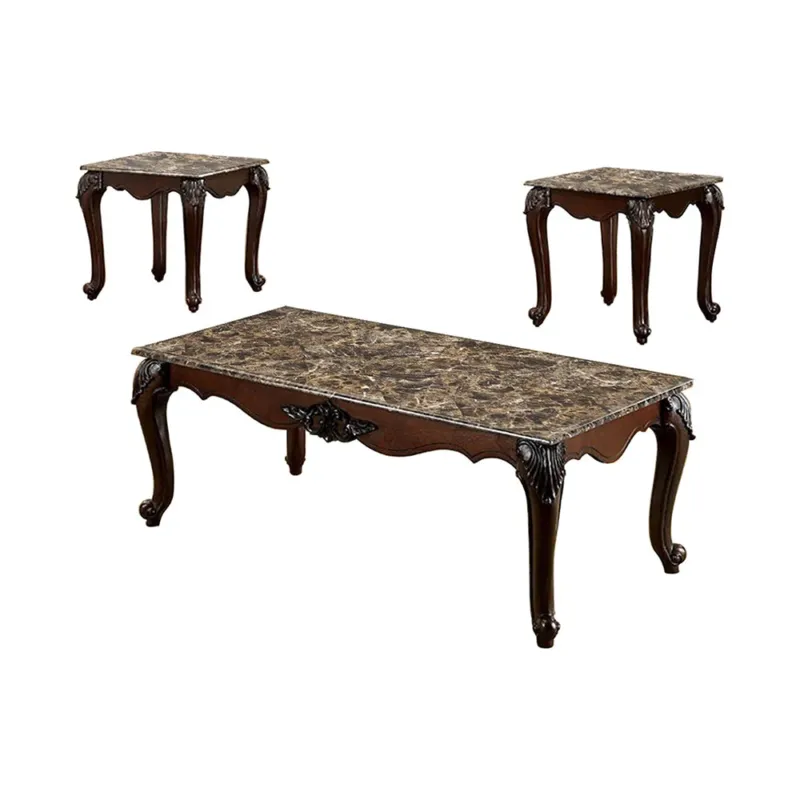 Traditional 3 Piece Coffee Table Set, Dark Cherry Brown By Benzara | Coffee Tables | Modishstore