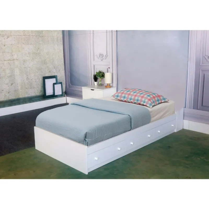 3 Drawer Contemporary Wooden Twin Chest Bed White By Benzara | Beds | Modishstore