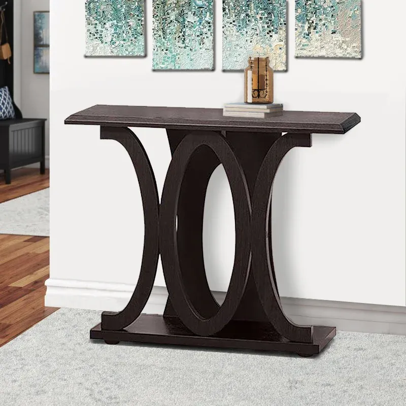 Stylish Console Table With Base Shelf, Dark Brown By Benzara | Console Tables | Modishstore