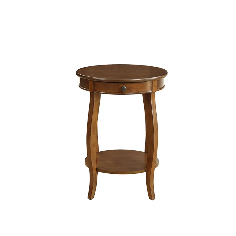 1 Drawer Round Shape Wooden End Table With Cabriole Legs, Walnut Brown By Benzara | Side Tables | Modishstore