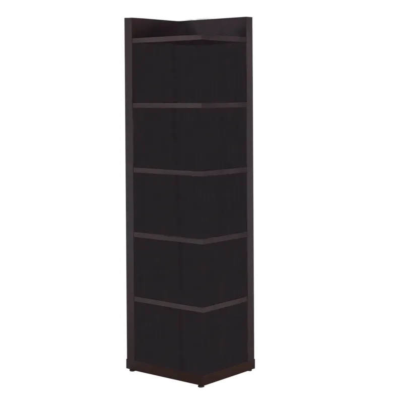 Radiant Brown Wooden Corner Bookcase By Benzara | Bookcases | Modishstore