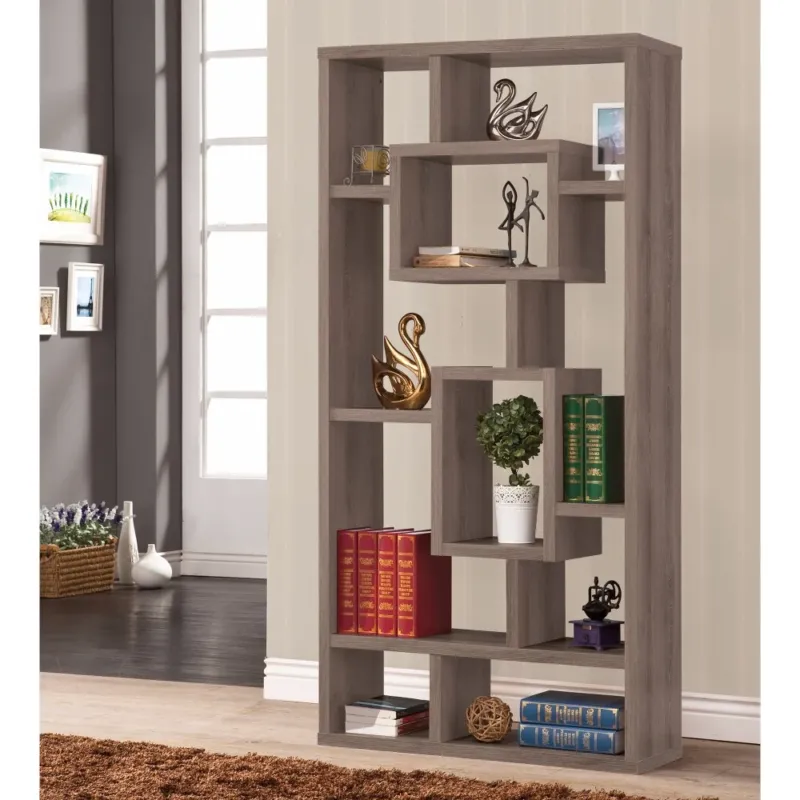 Splendid Geometric Cubed Rectangular Bookcase, Gray By Benzara | Bookcases | Modishstore