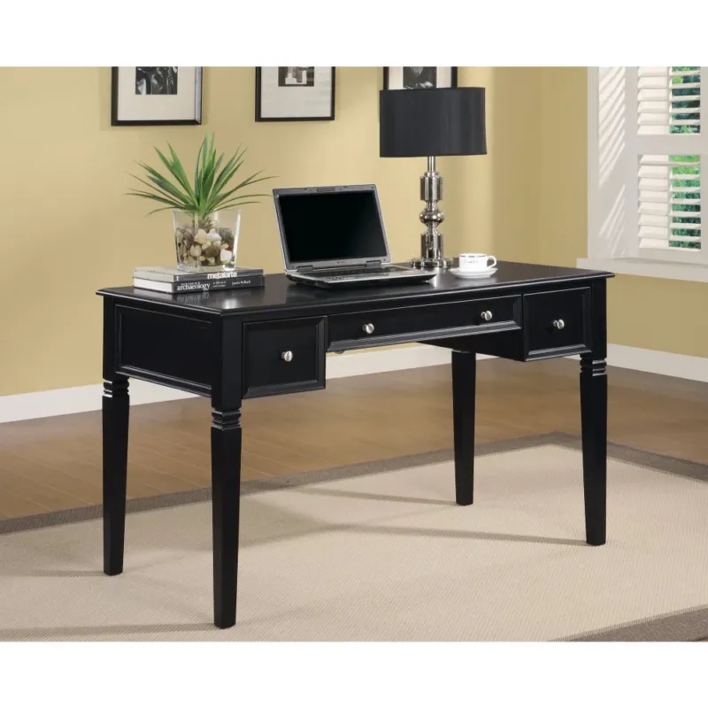Classic Wooden Writing Desk With Keyboard Drawer, Black By Benzara | Desks | Modishstore