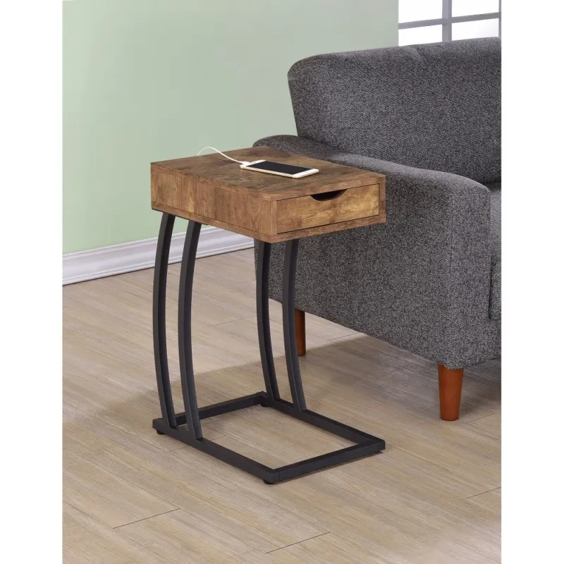Antique Accent Table With Storage Drawer And Outlet, Brown By Benzara | Side Tables | Modishstore