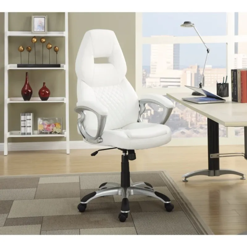 Leather, Sporty Executive High-Back Office Chair, White By Benzara | Office Chairs | Modishstore