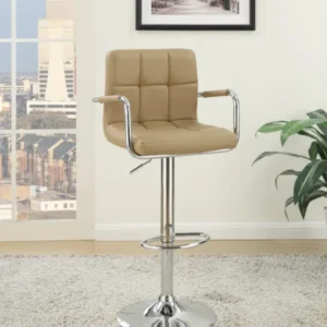 Arm Chair Style Bar Stool With Gas Lift Brown And Silver Set Of 2 By Benzara | Bar Stools | Modishstore