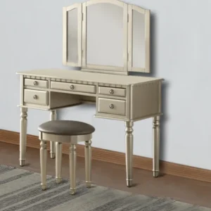 Commodious Vanity Set Featuring Stool And Mirror Silver By Benzara | Bedroom Sets | Modishstore