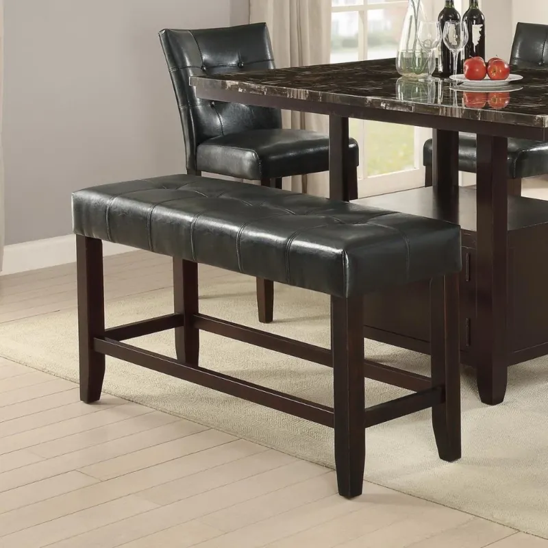 Wood Based High Bench With Tufted Seat Black And Brown By Benzara | Benches | Modishstore