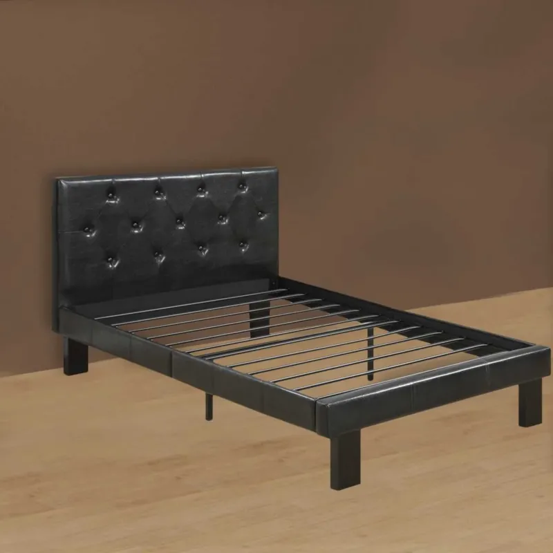 Faux Leather Upholstered Twin Size Bed With Tufted Headboard, Black By Benzara | Beds | Modishstore