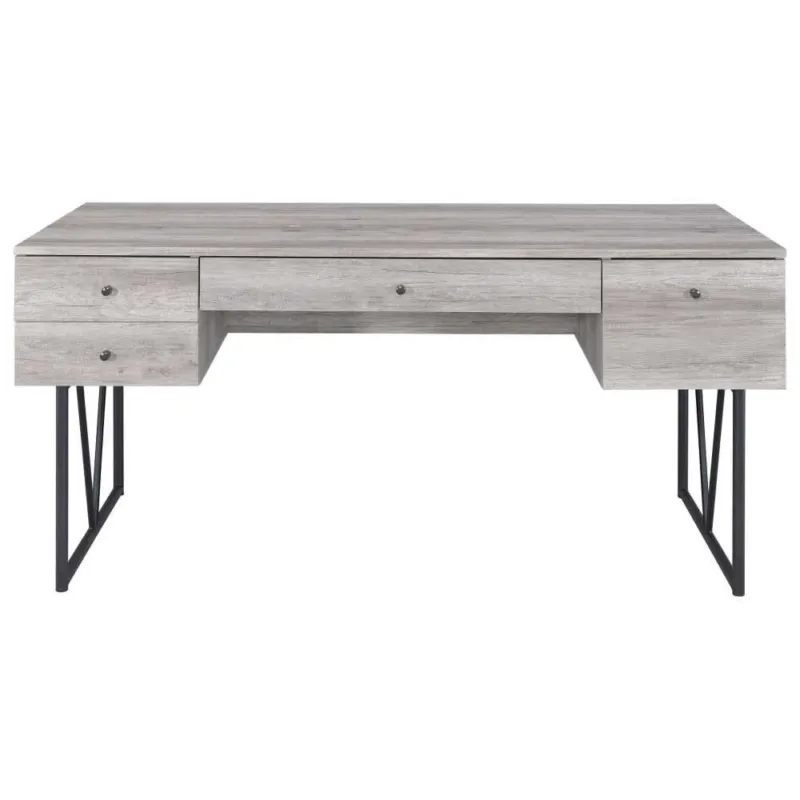 Writing Desk-4 Drawer, Driftwood Gray By Benzara | Desks | Modishstore