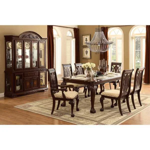 Traditional Style Wooden-Fabric Dinning Arm Chair With Carved Details, Brown & Cream, Set Of 2 By Benzara | Dining Chairs | Modishstore