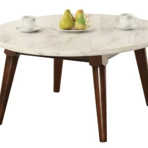 Wood Base Coffee Table With Marble Top, Walnut Brown By Benzara | Coffee Tables | Modishstore