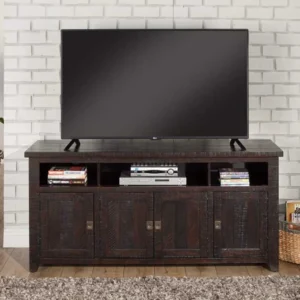 Wooden Tv Stand With 3 Shelves And Cabinets, Espresso Brown By Benzara | TV Stands | Modishstore