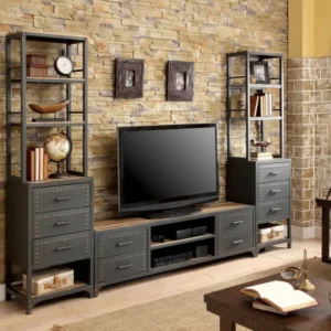 60" Wooden Tv Stand With 4 Drawers And 2 Open Shelves In Gray By Benzara | TV Stands | Modishstore
