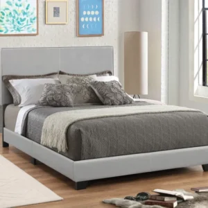 Leather Upholstered Queen Size Platform Bed, Gray By Benzara | Beds | Modishstore