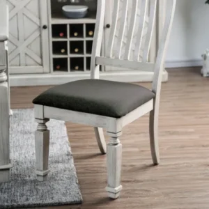 Wooden Side Chair with Fabric Upholstered Padded Seat, Pack of Two, Antique White and Gray By Benzara | Side Chairs | Modishstore