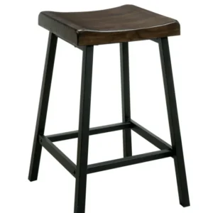 Wooden Counter Height Stool With Metal Legs, Pack Of Two, Black And Brown By Benzara | Counter Stools | Modishstore