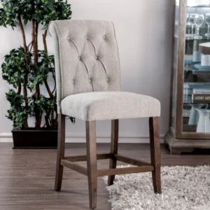Wooden Fabric Upholstered Counter Height Chair, Cream And Brown, Pack Of Two By Benzara | Dining Chairs | Modishstore