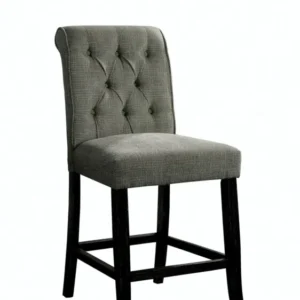 Wooden Fabric Upholstered Counter Height Chair, Gray And Black, Pack Of Two By Benzara | Dining Chairs | Modishstore