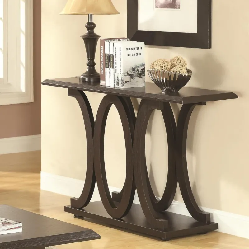 Contemporary Style C-Shaped Sofa Table With Open Shelf, Espresso Brown By Benzara | Console Tables | Modishstore