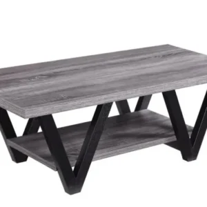 Zigzag Contemporary Solid Wooden Coffee Table With Bottom Shelf, Gray And Black By Benzara | Coffee Tables | Modishstore