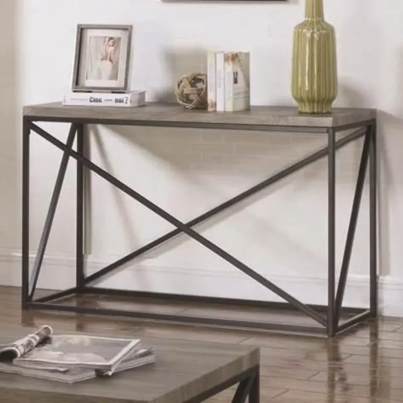 Industrial Style Minimal Sofa Table With Wooden Top And Metallic Base, Gray By Benzara | Console Tables | Modishstore