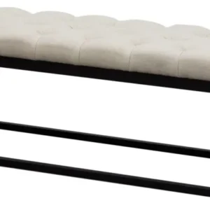 Linen Upholstered Metal Contemporary Bench With Diamond Tuft Details, Beige And Black By Benzara | Benches | Modishstore
