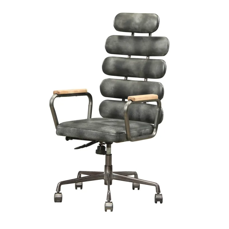 Leatherette Metal Swivel Executive Chair With Five Horizontal Panels Backrest, Gray By Benzara | Accent Chairs | Modishstore