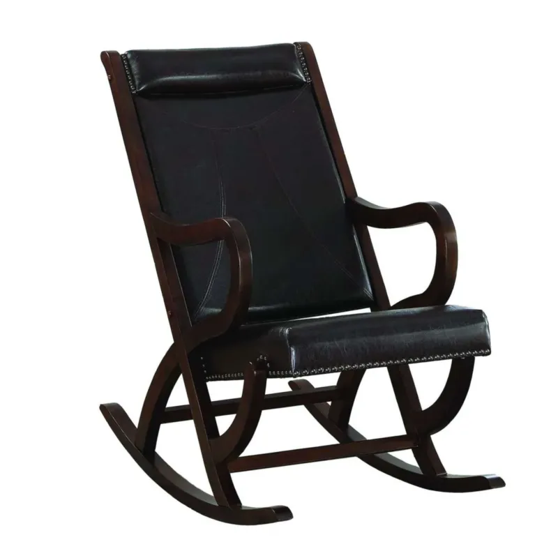 Faux Leather Upholstered Wooden Rocking Chair With Looped Arms, Brown By Benzara | Rocking Chairs | Modishstore