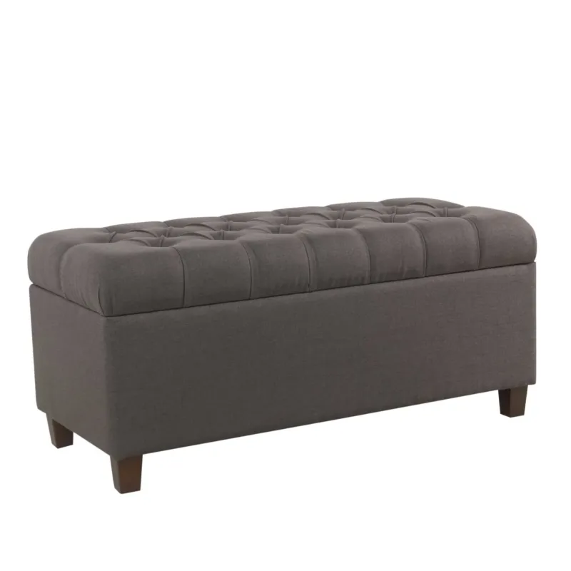 Fabric Upholstered Button Tufted Wooden Bench With Hinged Storage, Dark Gray And Brown By Benzara | Benches | Modishstore